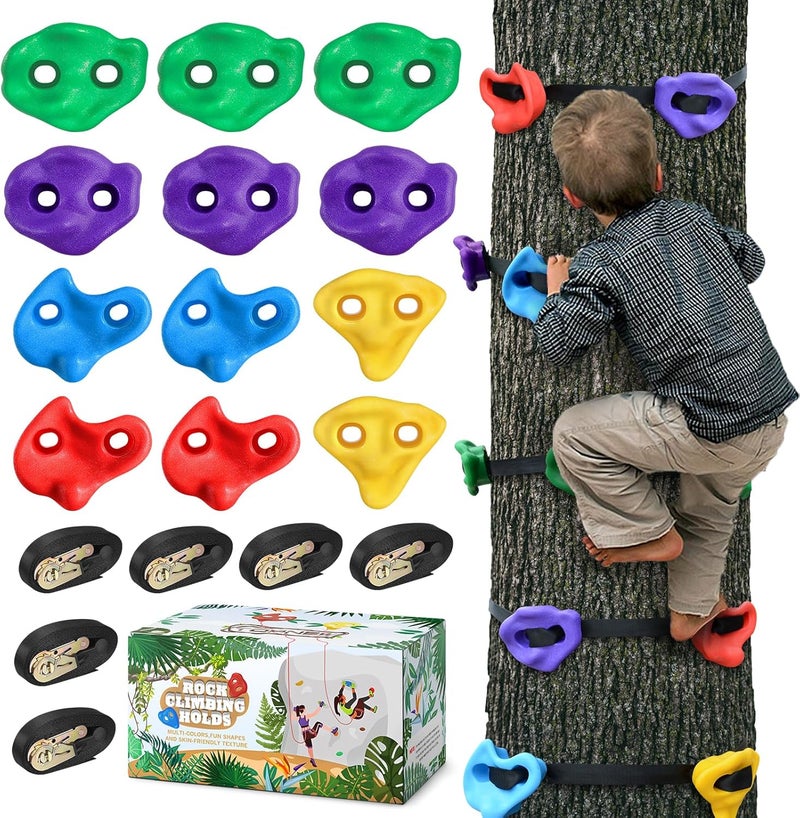 TOPNEW 12 Ninja Tree Climbing Holds for Kids with 6 Ratchet Straps for Outdoor Training - Image 1