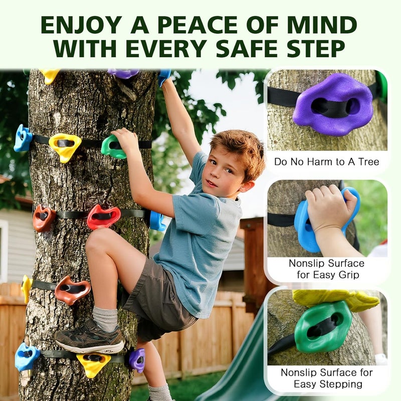 TOPNEW 12 Ninja Tree Climbing Holds for Kids with 6 Ratchet Straps for Outdoor Training - Image 4