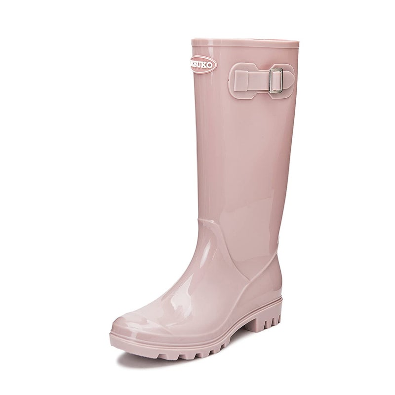 DKSUKO Women's Tall Rain Boots Garden Boots Waterproof Wellington Rubber Boots (8 B(M) US, Pink) - Image 1