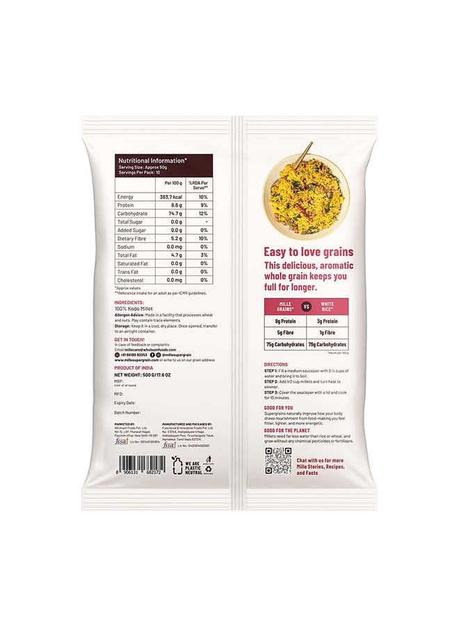 MIELLE حبوب الكودو الكاملة من ميل | خالية من الجلوتين | بدون مواد كيميائية | بروتين نباتي عالي وألياف | بديل دُوسا، أُتّابام، دُهُكلا - Image 2