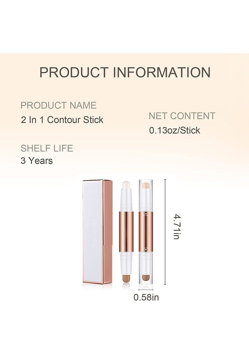 Excefore Highlight Contour Stick, Dual-End Makeup Shading Stick, 4 Colors Face Concealer Pen, Long Lasting & Waterproof Contour Sticks Kit, Brighten Facial Shade for Body Face 2PCS - Image 4