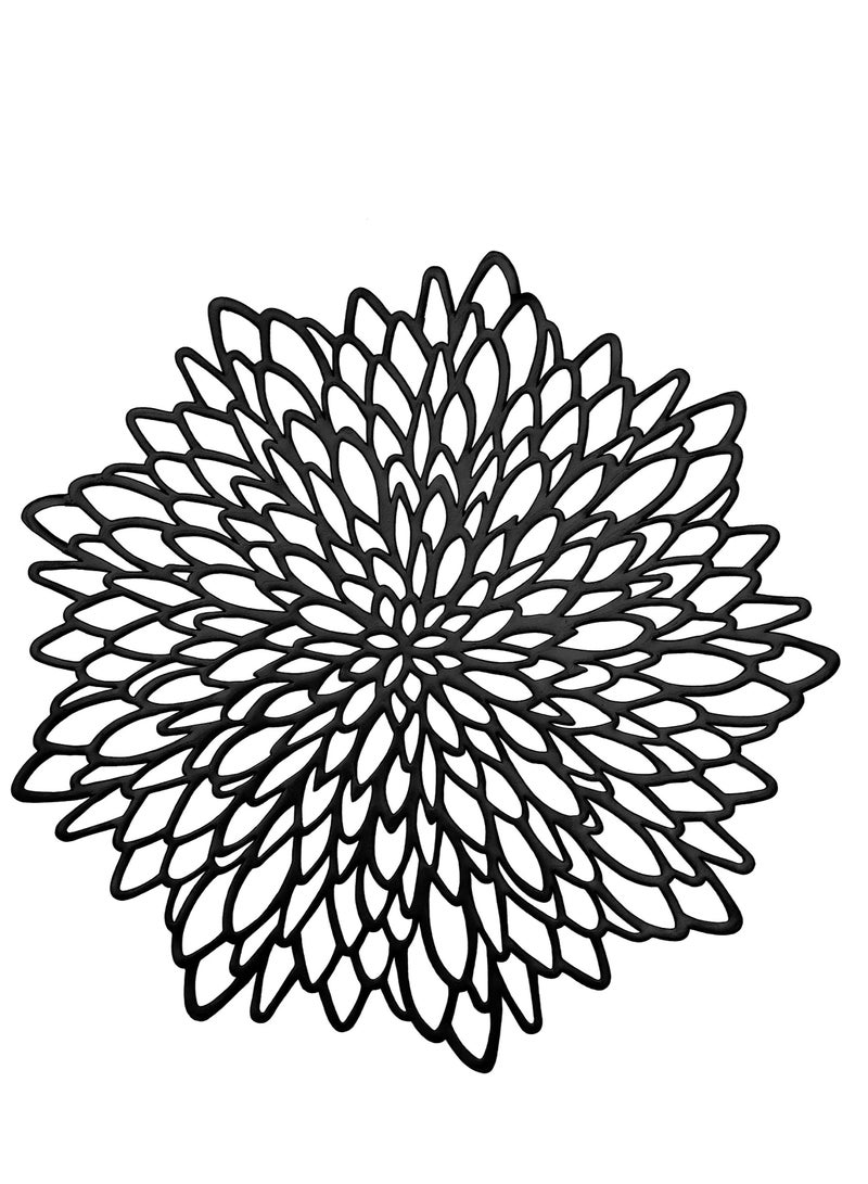 SYOSI Set of 6 Black Placemats Pressed Vinyl Hollow Out Round Floral Dining Table Mats Centerpiece Decoration 15" - Image 1