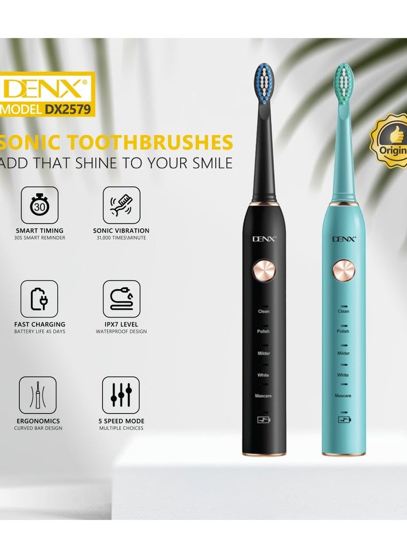 Denx Rechargeable Toothbrush With 3 Brush Heads, Ultrasonic Motor, 5 Modes, Rechargeable, Waterproof, Rechargeable Toothbrush - Image 2