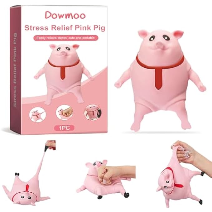 Dowmoo Anti Stress Pig Original, Cute Pink Squeeze Vutschwein Toy, Piper The Pig for Beating, Sensory Fidget Toy for Boys and Girls, Fun Party Print Toys - Image 1