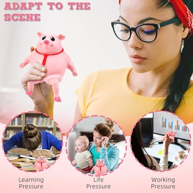 Dowmoo Anti Stress Pig Original, Cute Pink Squeeze Vutschwein Toy, Piper The Pig for Beating, Sensory Fidget Toy for Boys and Girls, Fun Party Print Toys - Image 5