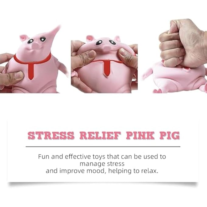 Dowmoo Anti Stress Pig Original, Cute Pink Squeeze Vutschwein Toy, Piper The Pig for Beating, Sensory Fidget Toy for Boys and Girls, Fun Party Print Toys - Image 4