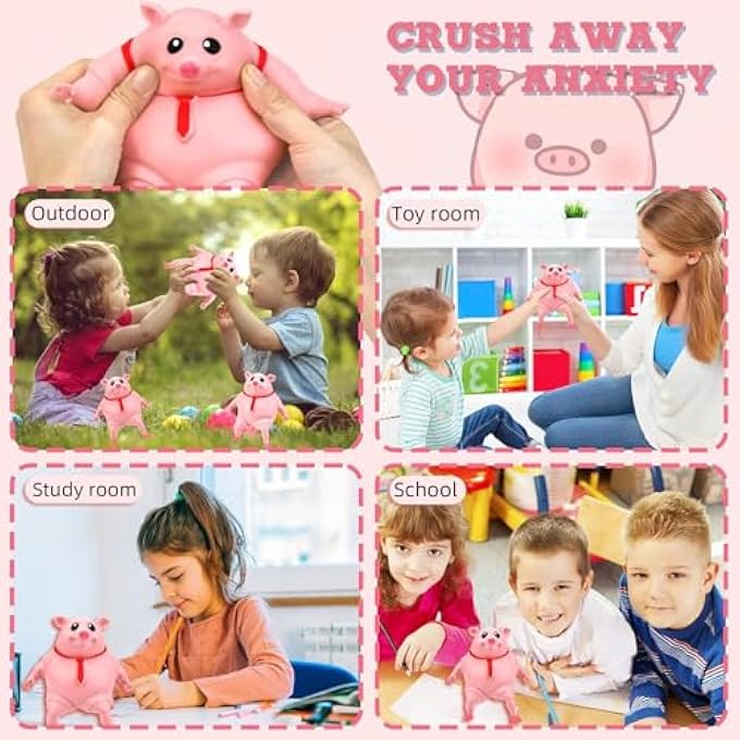 Dowmoo Anti Stress Pig Original, Cute Pink Squeeze Vutschwein Toy, Piper The Pig for Beating, Sensory Fidget Toy for Boys and Girls, Fun Party Print Toys - Image 2
