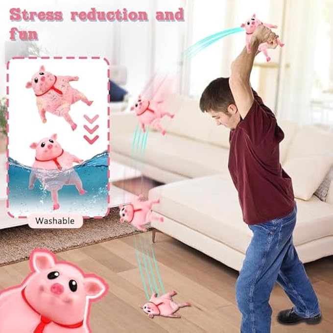 Dowmoo Anti Stress Pig Original, Cute Pink Squeeze Vutschwein Toy, Piper The Pig for Beating, Sensory Fidget Toy for Boys and Girls, Fun Party Print Toys - Image 3