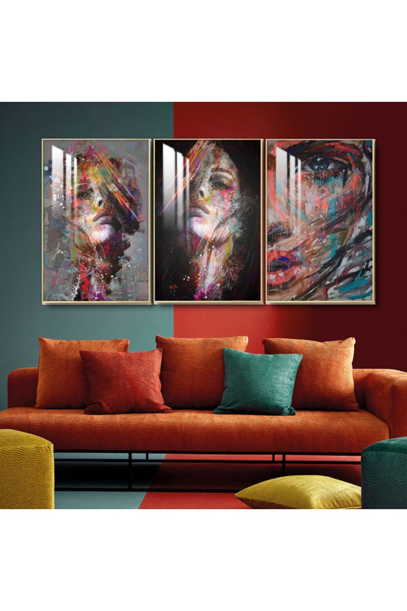 Marktna Three wooden wall painting with a frame and a clear acrylic layer - Image 1