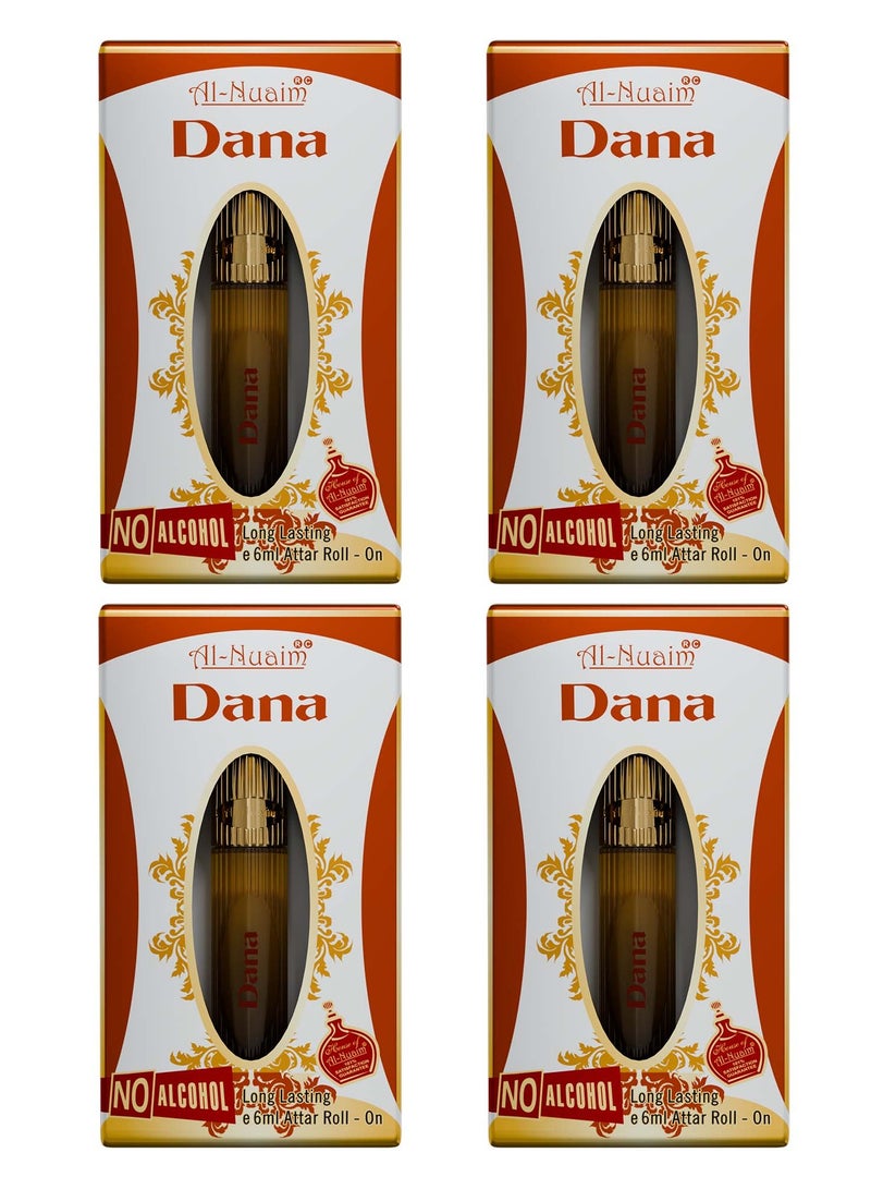 أل نواعم عطر النعيم دانا رول أون الخالي من الكحول للرجال - عبوة من 4 قطع (6 مل لكل منها) | عطر رائع يدوم طويلاً - Image 1