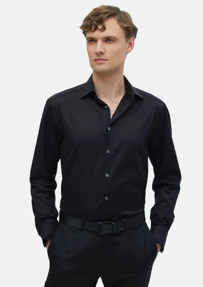 RAMSEY Black Regular Fit Non Iron Weaving Classical 100% Cotton Shirt