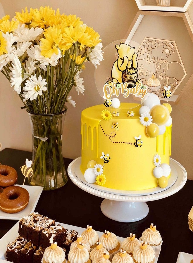Bttwkco® Winnie Baby Shower Cake Decorations Party supplies, First Birthday Classic Pooh Acrylic Cake Topper Bees & Flowers - Image 2
