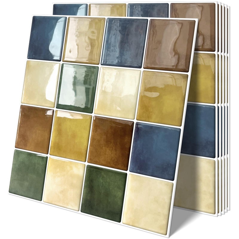Tiwoos Thick Kitchen Peel and Stick Backsplash Mosaic Tiles Square Self Adhesive Wall Tile Colorful (10-Sheet,12"x12") - Image 1