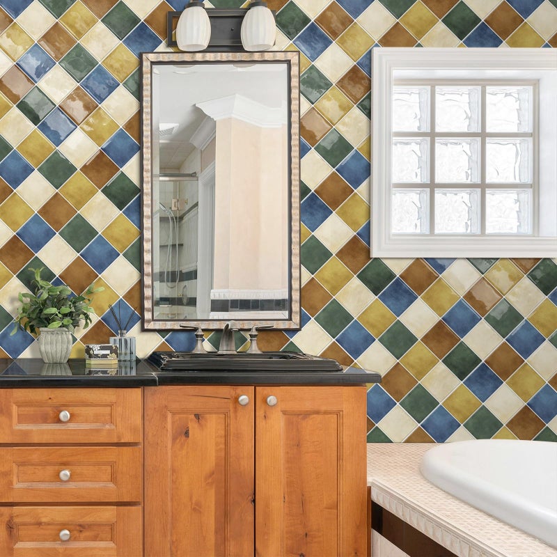 Tiwoos Thick Kitchen Peel and Stick Backsplash Mosaic Tiles Square Self Adhesive Wall Tile Colorful (10-Sheet,12"x12") - Image 3