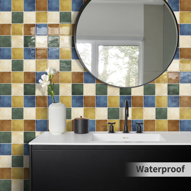 Tiwoos Thick Kitchen Peel and Stick Backsplash Mosaic Tiles Square Self Adhesive Wall Tile Colorful (10-Sheet,12"x12") - Image 2