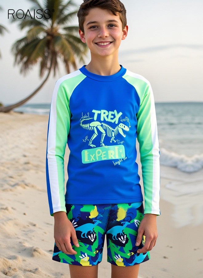 roaiss Boys 2PCS Swimsuit, Quick-drying Swim Set with Dinosaur Top and Shorts, Sun Protection Bathing Suit for Boys, Breathable Skin-friendly Rash Guard Long Sleeve Swimsuits - Image 1