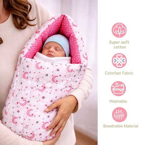 Fareto Combo of Baby Bed with Net | Carry Bag | 4 Pcs Bedding Set (0-6 Months, Baby Size, Cotton) (Pink Moon) - Image 4