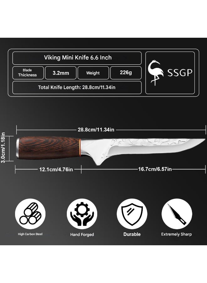 أس أس جي بي سكين فايكينج لتقطيع العظام، 6.6 بوصة، سكين جزار مصنوع يدويًا مع غمد، سكين صيد، سكين طاهٍ، مصنوع من الفولاذ عالي الكربون، مناسب للمنزل والشواء وتقطيع اللحوم - Image 2