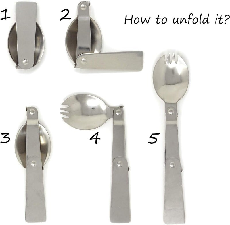 HONBAY Honbay Portable Folding Tableware Set Stainless Steel Spoon and Fork for Thermos Camping Travel and Other Outdoor Activities - Image 4