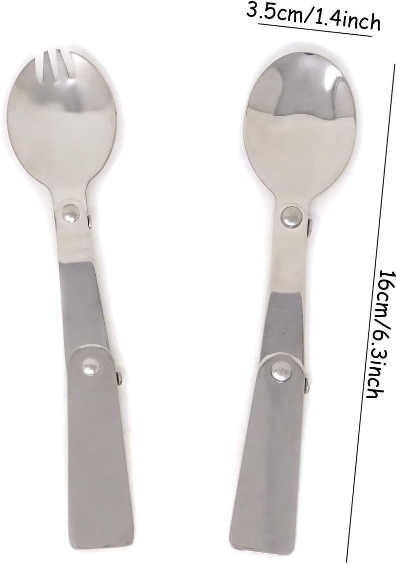 HONBAY Honbay Portable Folding Tableware Set Stainless Steel Spoon and Fork for Thermos Camping Travel and Other Outdoor Activities - Image 2