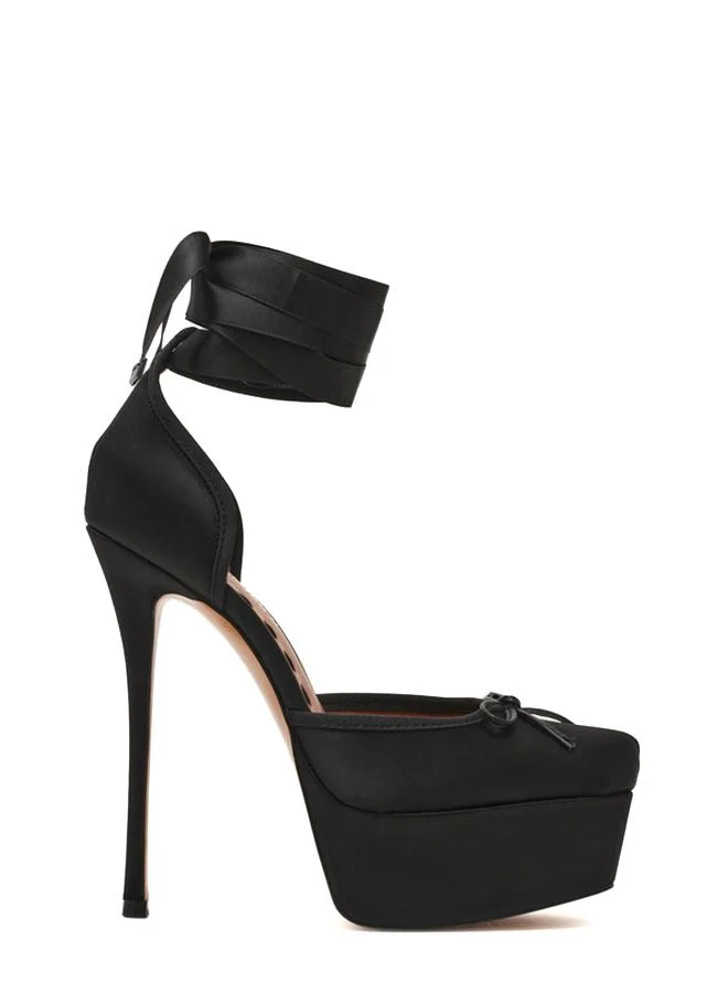 Listen Women's Black Satin Heeled Sandals