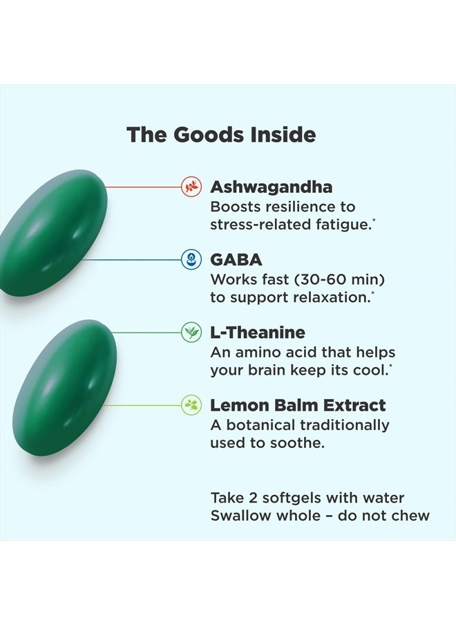 Ultra Strength Goodbye Stress Softgels, GABA, Ashwagandha, L-Theanine and Lemon Balm, Stress Relief Supplement - 60 Count