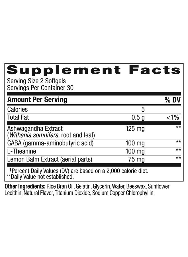 Ultra Strength Goodbye Stress Softgels, GABA, Ashwagandha, L-Theanine and Lemon Balm, Stress Relief Supplement - 60 Count
