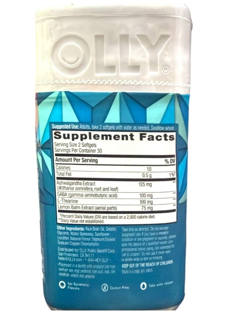 OLLY كبسولات هلامية فائقة القوة للتخلص من التوتر، حمض جاما أمينو بوتيريك، أشواغاندا، إل ثيانين وبلسم الليمون، مكمل غذائي لتخفيف التوتر - 60 كبسولة - Image 2