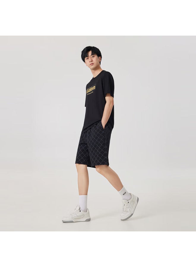 Cabbeen Men's 340g Heavyweight Cargo Shorts With Full Print Loose Fit Sports Shorts Coal Black Size 48 - Image 3