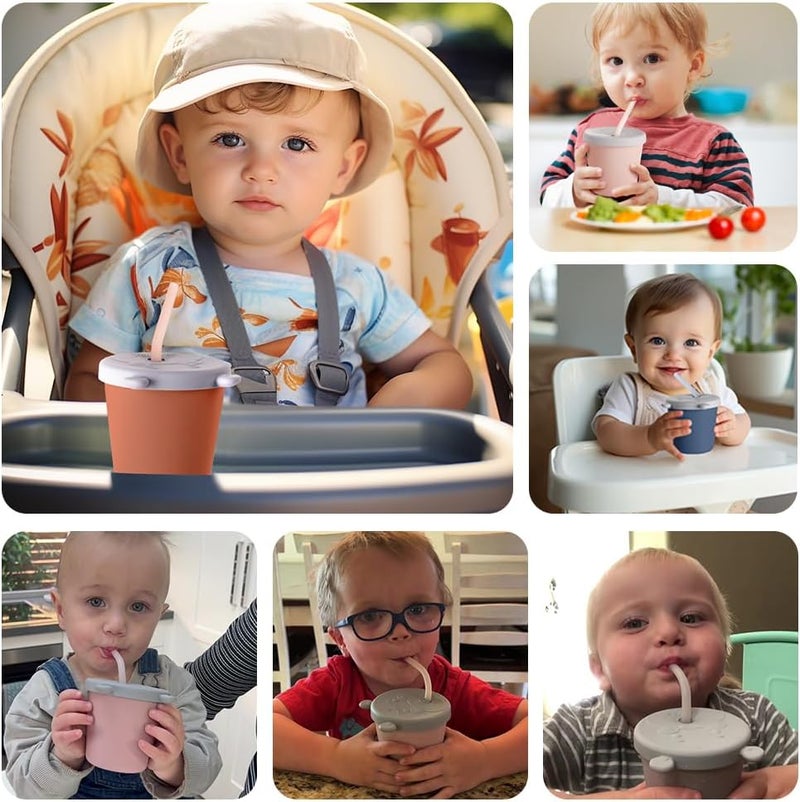 Haakaa Jolly Hippo Silicone Straw Sippy Cup - Rust - Image 4