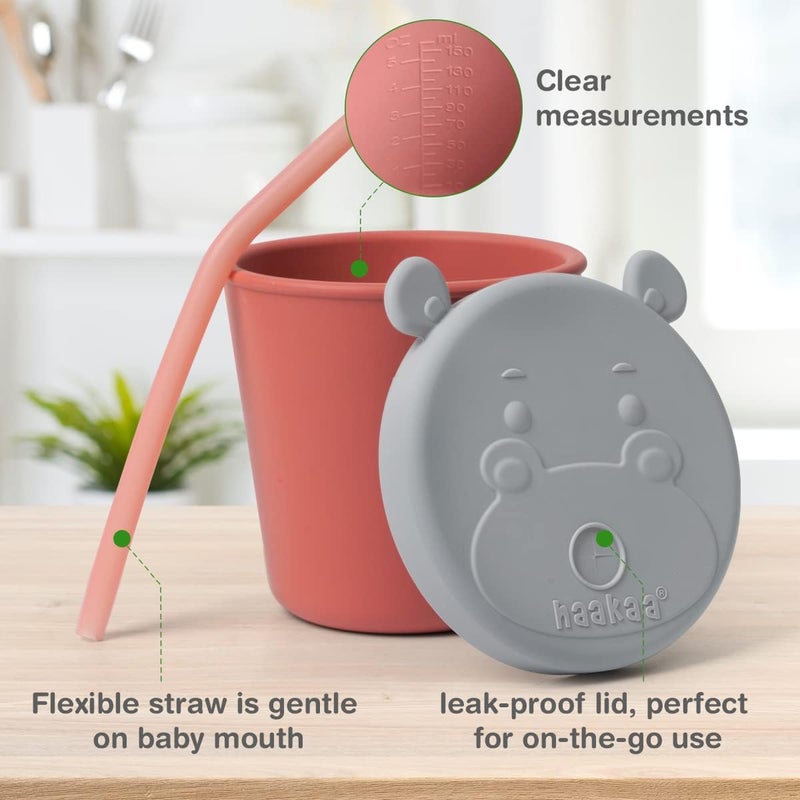 Haakaa Jolly Hippo Silicone Straw Sippy Cup - Rust - Image 2