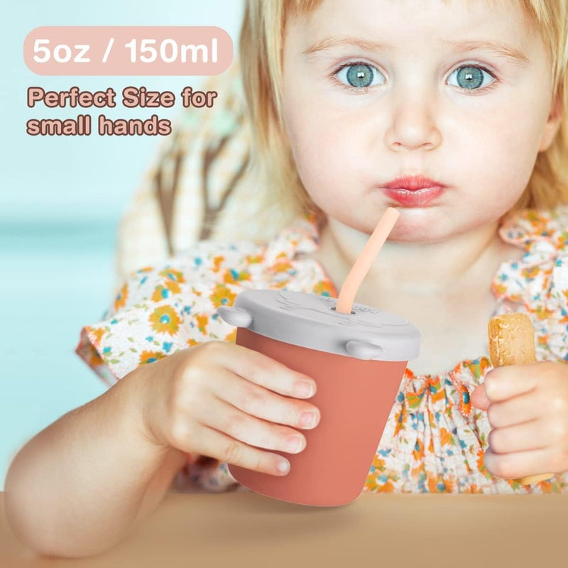 Haakaa Jolly Hippo Silicone Straw Sippy Cup - Rust - Image 3