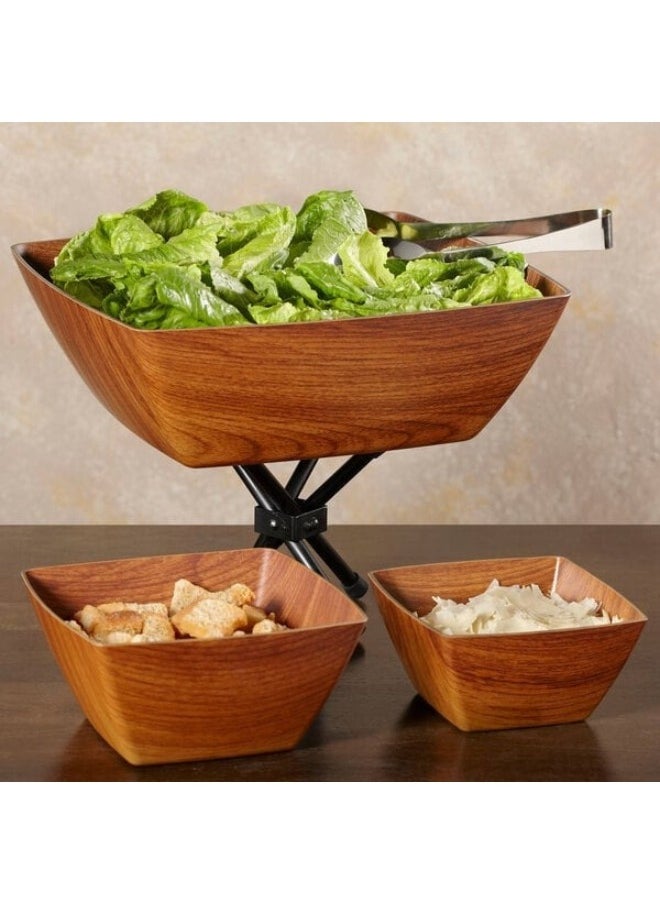 Evelin Wood Finish Plastic Bowl for Salads, Fruits and Popcorn Adds an Elegant Look to Your Home Square Shape 20cm (Shatterproof)  - Image 3