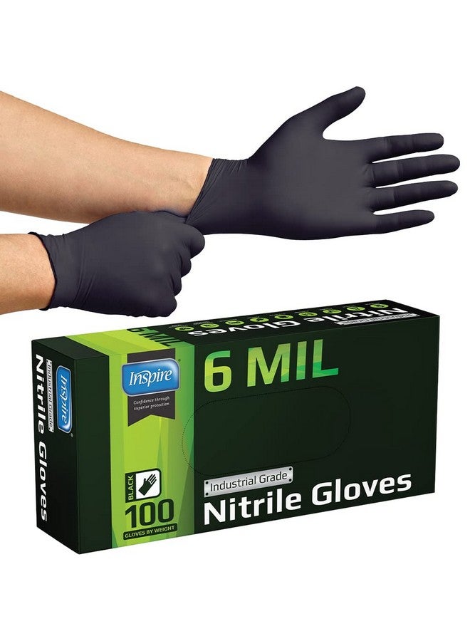 Inspire Heavy Duty 6 Mil Nitrile Chemical Resistant Medical Cooking Cleaning Disposable Gloves (Black Nitrile Box Of 100, XXL) - Image 1