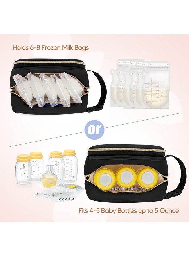 داميرو حقيبة تبريد حليب الثدي من داميرو مع 4 أكياس ثلج، حقيبة سفر لتبريد حليب الثدي مناسبة لأكياس الحليب أو الزجاجات، مع مقبض بإبزيم للأمهات المرضعات أثناء السفر/الرعاية النهارية، لون أسود - Image 2