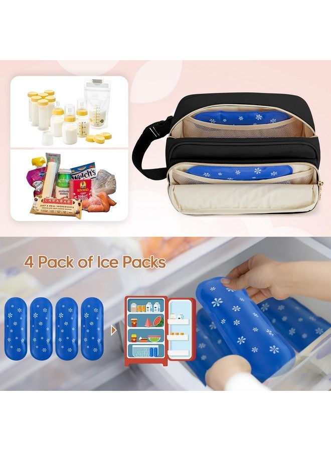داميرو حقيبة تبريد حليب الثدي من داميرو مع 4 أكياس ثلج، حقيبة سفر لتبريد حليب الثدي مناسبة لأكياس الحليب أو الزجاجات، مع مقبض بإبزيم للأمهات المرضعات أثناء السفر/الرعاية النهارية، لون أسود - Image 3