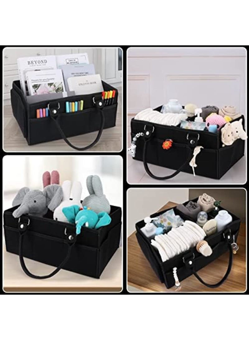 SYOSI Baby Diaper Caddy Organizer, Large Nursery Storage Bin Basket, Portable Holder Tote Bag for Changing Table and Car, Baby Shower Gifts and Newborn Essentials Registry Must-Have Item (Black) - Image 3