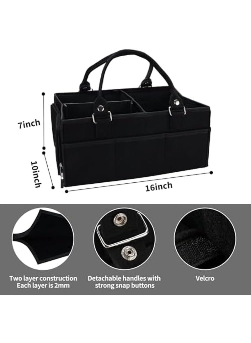 SYOSI Baby Diaper Caddy Organizer, Large Nursery Storage Bin Basket, Portable Holder Tote Bag for Changing Table and Car, Baby Shower Gifts and Newborn Essentials Registry Must-Have Item (Black) - Image 4