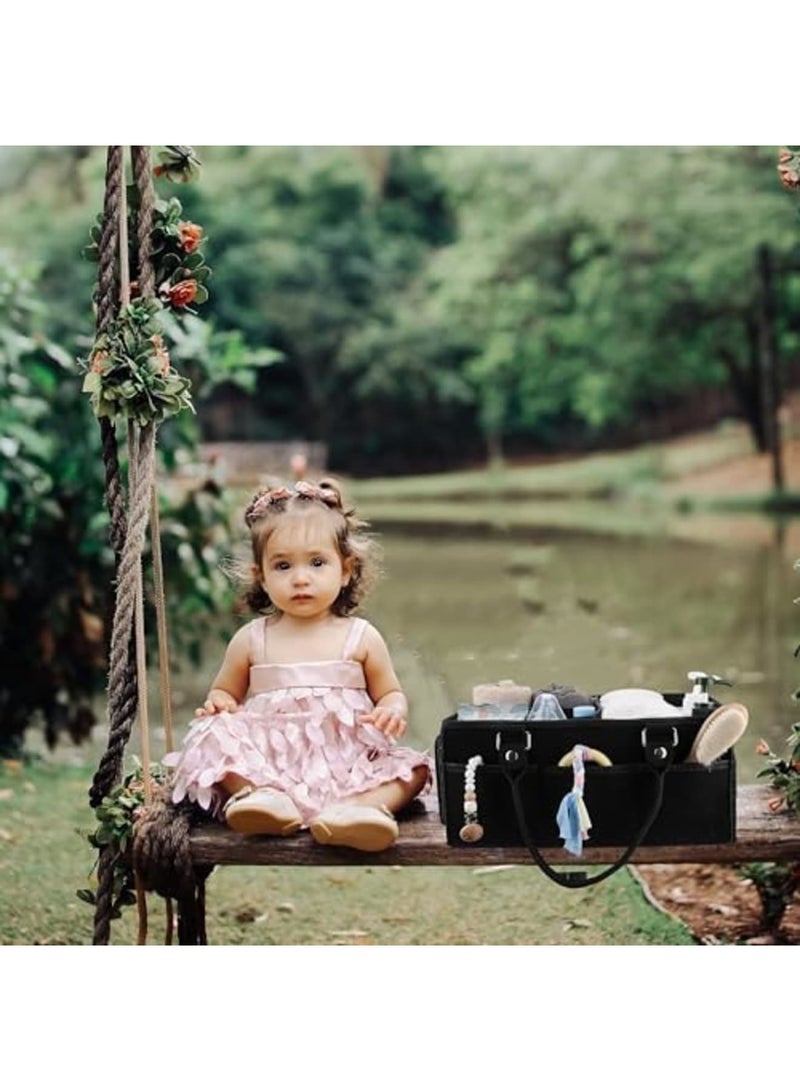 SYOSI Baby Diaper Caddy Organizer, Large Nursery Storage Bin Basket, Portable Holder Tote Bag for Changing Table and Car, Baby Shower Gifts and Newborn Essentials Registry Must-Have Item (Black) - Image 5