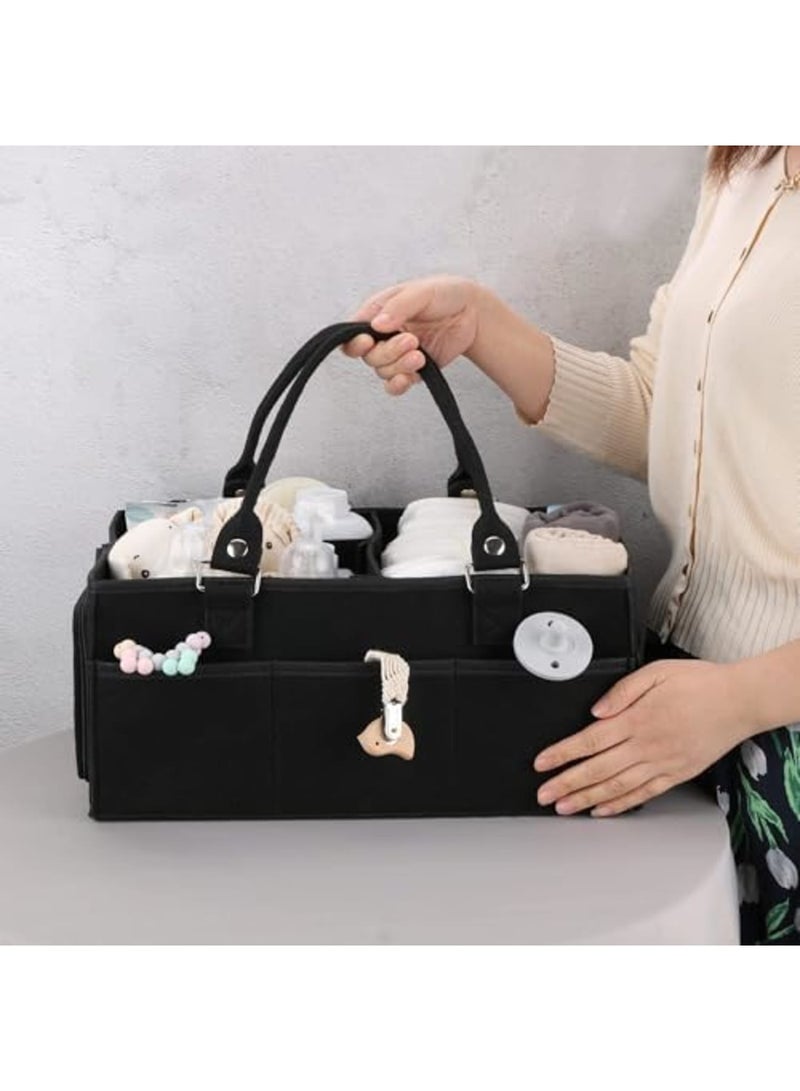 SYOSI Baby Diaper Caddy Organizer, Large Nursery Storage Bin Basket, Portable Holder Tote Bag for Changing Table and Car, Baby Shower Gifts and Newborn Essentials Registry Must-Have Item (Black) - Image 2