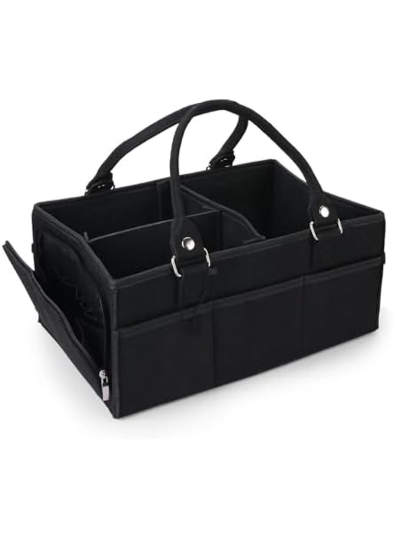 SYOSI Baby Diaper Caddy Organizer, Large Nursery Storage Bin Basket, Portable Holder Tote Bag for Changing Table and Car, Baby Shower Gifts and Newborn Essentials Registry Must-Have Item (Black) - Image 1