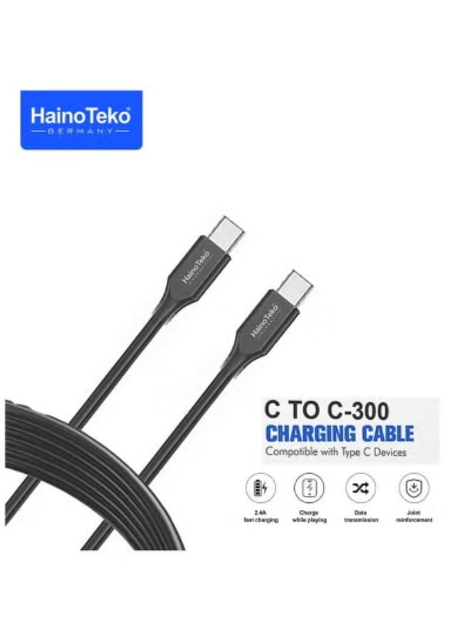 Haino Teko C TO C 300 3M Fast Charging Type-C Cable | 3-Meter Nylon-Braided USB-C to USB-C Charging & Data Transfer Cable | High-Speed Power Delivery Cord | Durable, Tangle-Free, Safe for Android Phones, Tablets, Laptops & Type-C Devices | Black - Image 2