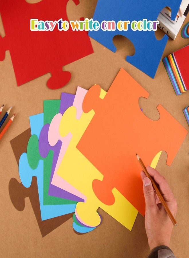 MixTeach 90 Pcs 9.5 Inch Blank Puzzle Pieces Large Multicolor Paper Puzzle Pieces Cutouts Double-Sided Giant Puzzle Shapes Die Cut to Draw and Write for Art Display, Events & Creative Projects - Image 4