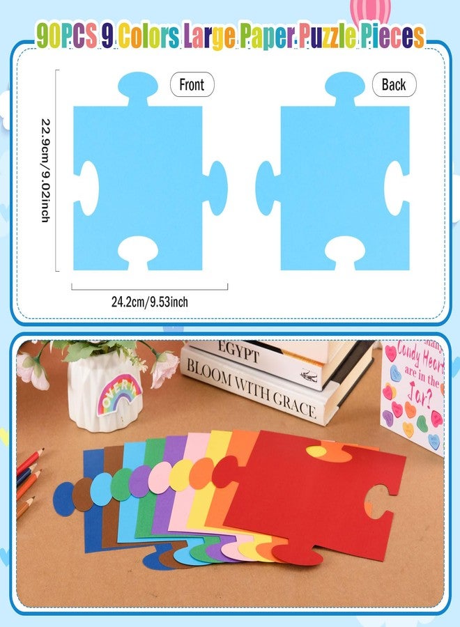 MixTeach 90 Pcs 9.5 Inch Blank Puzzle Pieces Large Multicolor Paper Puzzle Pieces Cutouts Double-Sided Giant Puzzle Shapes Die Cut to Draw and Write for Art Display, Events & Creative Projects - Image 2