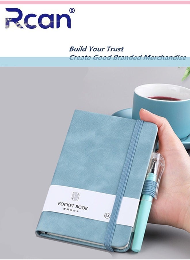 Rcan 2 Pcs A6 Notebooks Pu Leather Hard Cover Elastic Band Mini Portable Thickened Notepad Memo Travel Diary Pocket Horizontal Line Small Book Suitable for Business Office School Students Family Writing  - Image 4