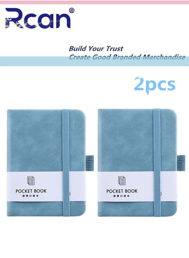 Rcan 2 Pcs A6 Notebooks Pu Leather Hard Cover Elastic Band Mini Portable Thickened Notepad Memo Travel Diary Pocket Horizontal Line Small Book Suitable for Business Office School Students Family Writing  - Image 1