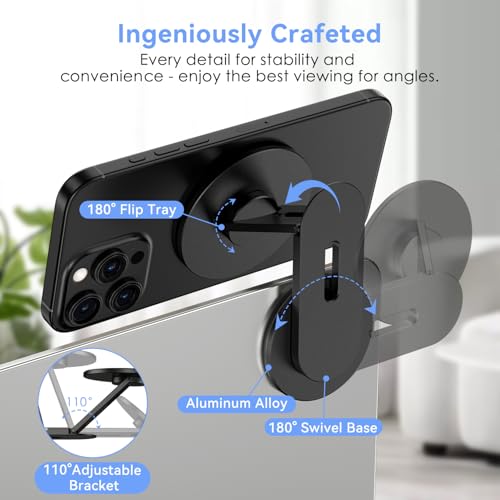 CloudValley Magnetic Laptop Phone Holder, 360° Rotating Mount Compatible with iPhone MagSafe and All Phones, MacBook, PC Monitor, Screen Stand for Tesla, Portable Accessory, Black - Image 3