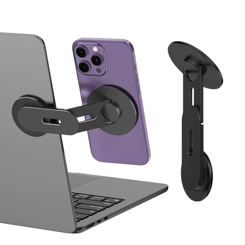 CloudValley Magnetic Laptop Phone Holder, 360° Rotating Mount Compatible with iPhone MagSafe and All Phones, MacBook, PC Monitor, Screen Stand for Tesla, Portable Accessory, Black - Image 1