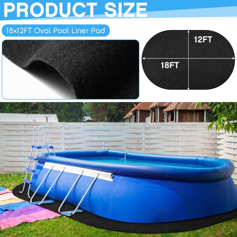 Tinideya Oval Pool Liner Pad Strong Durable Puncture Resistant Floor Mat Polyester Geotextile Above Ground Pool Accessories Delicate Floor Pad for Swimming Pools Bath, Black (12 x 18 ft) - Image 2