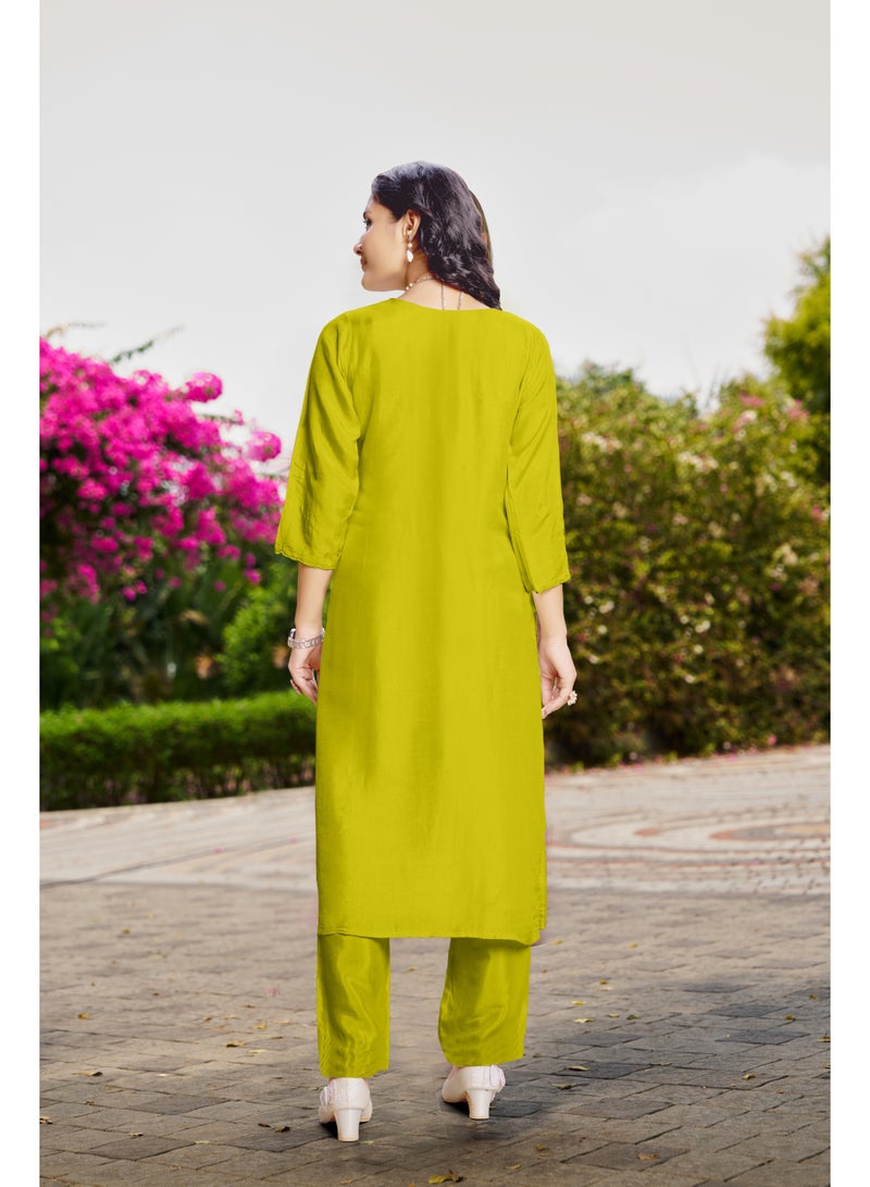 VISHVA CREATION Lime Embroidered Kurta Suit Set for Women - Image 4